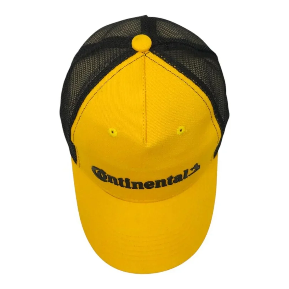 Continental Tire Rubberized Logo Mesh Strapback Cap Trucker Baseball Hat Yellow